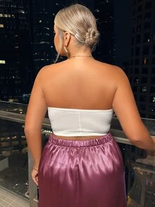 SHEIN SXY Plus Fuzzy Trim Bustier Crop Tube Top - White - View 2