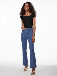 SHEIN BASICS Camiseta De Punto Acanalado De Manga Raglán Sólido - Negro - Ver 5