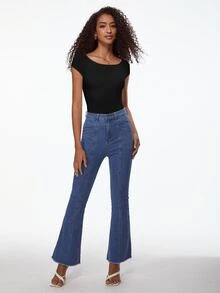 SHEIN BASICS Camiseta De Punto Acanalado De Manga Raglán Sólido - Negro - Ver 7