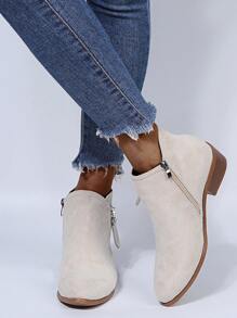 女式優雅經典靴子仿麂皮拉鍊側邊時尚靴子 - 米色 - 查看 2