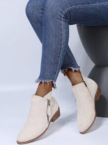 女式優雅經典靴子仿麂皮拉鍊側邊時尚靴子 - 米色 - 查看 3