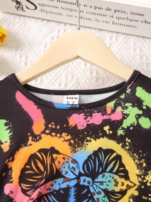 Young Girl Letter & Figure Graphic Tee & Shorts - Black - View 3