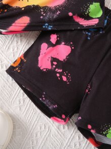 Young Girl Letter & Figure Graphic Tee & Shorts - Black - View 6