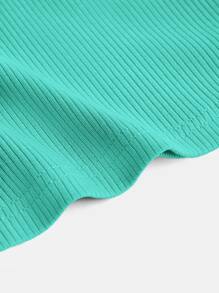 SHEIN BASICS Cổ chữ V Gân đan Áo phông trơn - Màu xanh bạc hà - Xem 7