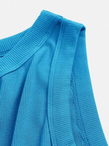SHEIN BASICS Solid Round Neck Ribbed Knit Tank Bodysuit - Blue - View 6