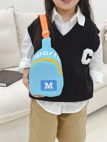 兒童字母圖案單肩包 - 淺藍色 - 查看 2