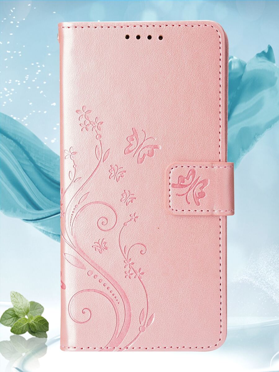 GLANDOTU Flip Phone Case Shockproof PU Leather Embossed Butterfly Pattern Gold Wallet With Card Slot Magnetic Clip TPU Lined Padded Phone Case Compatible With Samsung Galaxy And Other Mobile Phone Models In Rose Gold Colour Compatible With IPhone15/15Plus/15Pro/15Promax,International Version, Not The Domestic Version - Rose Gold - View 1