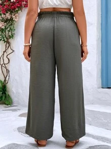 Plus Paperbag Waist Wide Leg Trousers - Grey - View 2