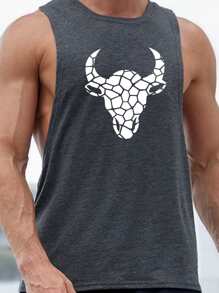 Manfinity Sport Corelite Boyfriend Style Men Geo Cattle Print Sports Tank Top  Workout Tops Workout Tops Breathable - Dark Grey - View 3