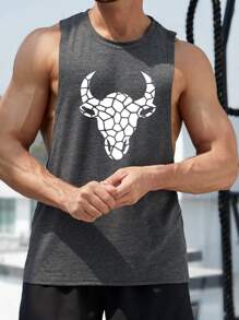 Manfinity Sport Corelite Boyfriend Style Men Geo Cattle Print Sports Tank Top  Workout Tops Workout Tops Breathable - Dark Grey - View 4