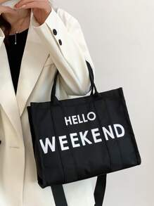 Letter Graphic Shopper Bag, Mother's Day Gift For Mom - Black - View 2