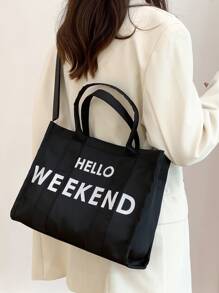 Letter Graphic Shopper Bag, Mother's Day Gift For Mom - Black - View 4