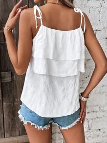 Breezaya Tie Shoulder Layered Cami Top - White - View 2