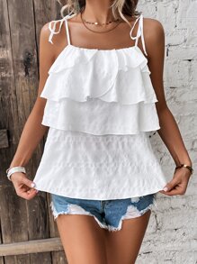 Breezaya Tie Shoulder Layered Cami Top - White - View 3