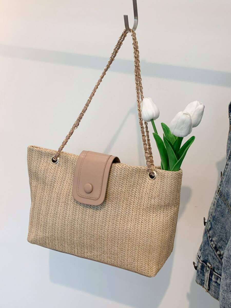 Minimalist Straw Bag - Khaki - View 1