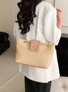 Minimalist Straw Bag - Khaki - View 2