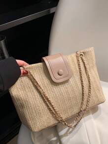 Minimalist Straw Bag - Khaki - View 4