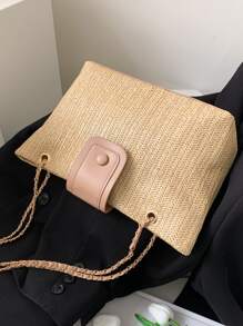 Minimalist Straw Bag - Khaki - View 5