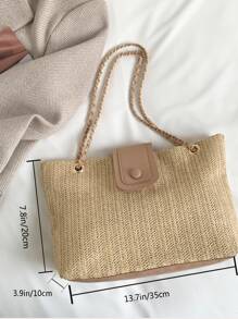 Minimalist Straw Bag - Khaki - View 7