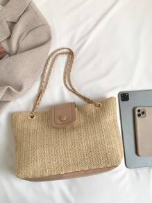 Minimalist Straw Bag - Khaki - View 8