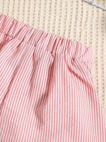SHEIN Pantalones cortos elegantes simples ocasionales rayados rosados de la chica joven para el verano - Rosa Pálido - Ver 4