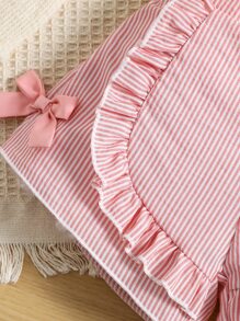 SHEIN Pantalones cortos elegantes simples ocasionales rayados rosados de la chica joven para el verano - Rosa Pálido - Ver 6