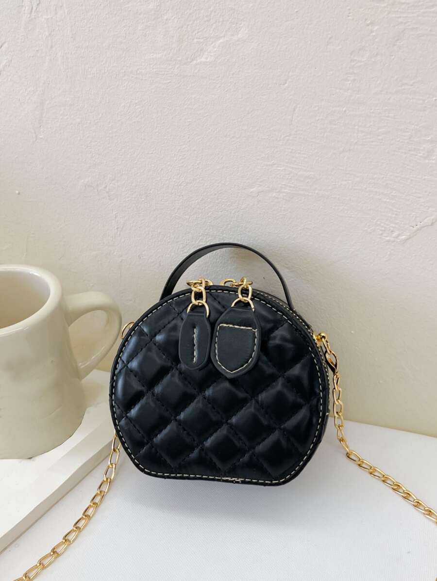 Chicas Bolsa creativa con patrón guateado con cadena - Negro - Ver 1