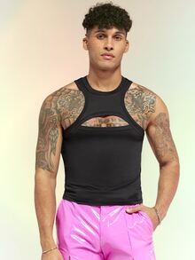 Manfinity RebelGame Áo thun & Áo lót Nam Cắt ra màu trơn Giải trí - màu đen - Xem 4