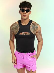 Manfinity RebelGame Áo thun & Áo lót Nam Cắt ra màu trơn Giải trí - màu đen - Xem 5