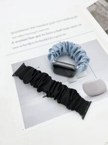 chiếc Dây đeo đồng hồ vải thiết kế Scrunchie màu xanh và đen thời trang cho nam nữ, Tương thích với Apple Watch 38mm 40mm 41mm 42mm 44mm 45mm 49mm, Dây đeo vòng tay đàn hồi Solo Loop cho nữ Tương thích với Apple Watch Series 8 7 6 5 4 3 2 1 SE - Nhiều màu - Xem 3