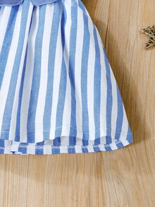 SHEIN Đầm bé gái Nơ Bướm Xù Sọc Dễ thương - Xanh và trắng - Xem 4