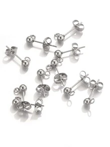 10pcs 0.4cm Stainless Steel Ball Stud Earrings With Loop Diy Jewelry Making Accessories - Silver - View 1