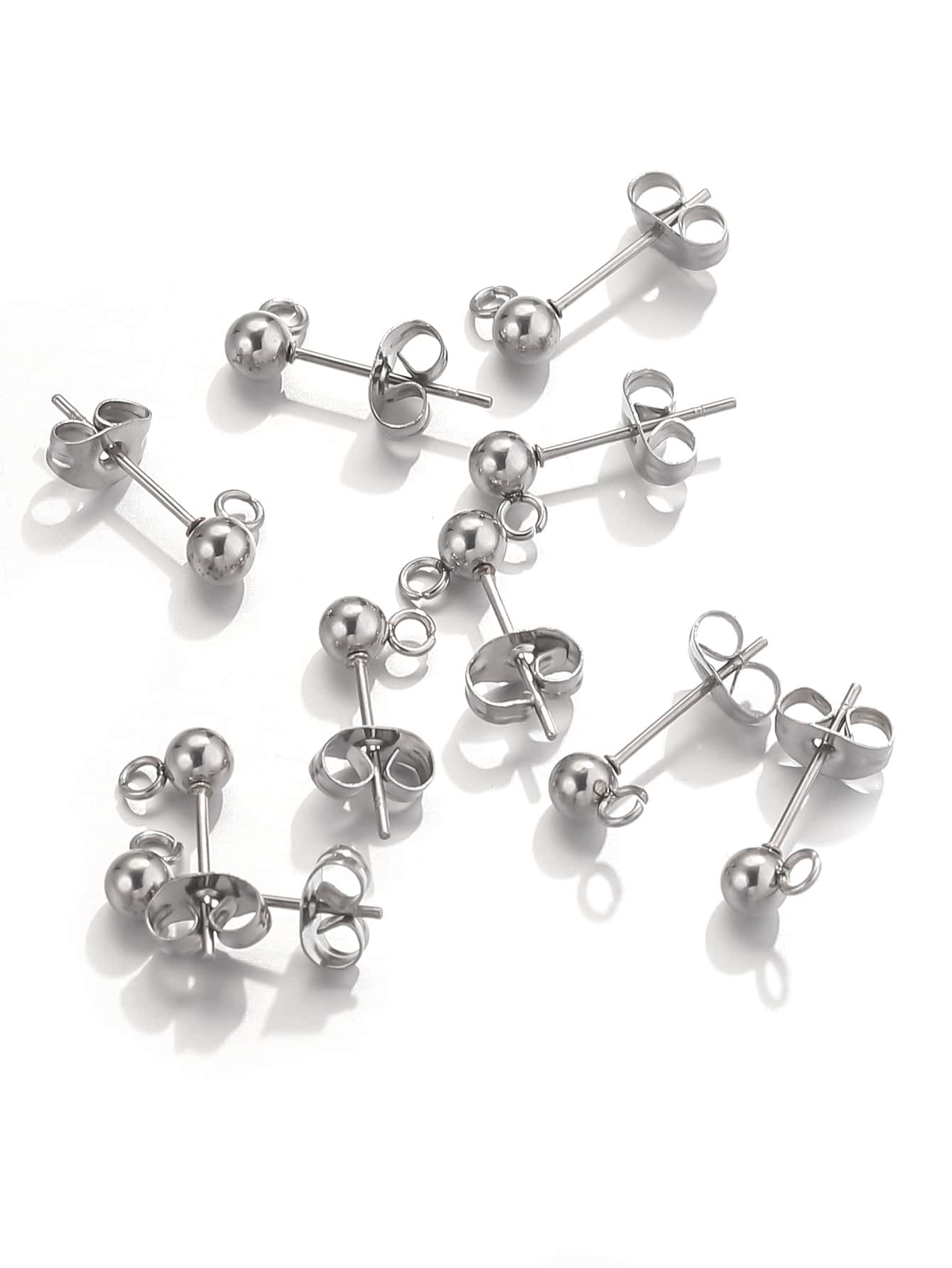 10pcs 0.4cm Stainless Steel Ball Stud Earrings With Loop Diy Jewelry Making Accessories - Silver - View 1