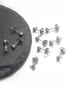 10pcs 0.4cm Stainless Steel Ball Stud Earrings With Loop Diy Jewelry Making Accessories - Silver - View 2