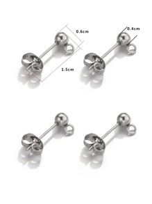 10pcs 0.4cm Stainless Steel Ball Stud Earrings With Loop Diy Jewelry Making Accessories - Silver - View 5