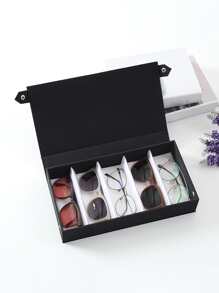 1pc PU Glasses Storage Box, Solid Color Black Multi-grid Display Rack For Home - Black - View 1