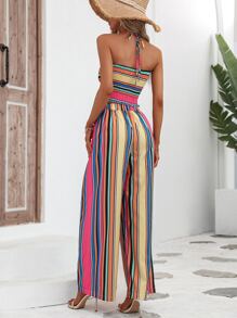 Breezaya Top halter con estampado de rayas & Pantalones de pierna ancha - Multicolor - Ver 2