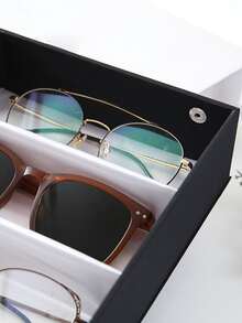 1pc PU Glasses Storage Box, Solid Color Black Multi-grid Display Rack For Home - Black - View 3