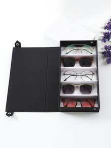 1pc PU Glasses Storage Box, Solid Color Black Multi-grid Display Rack For Home - Black - View 5