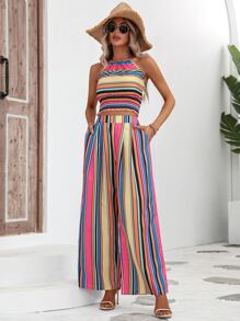Breezaya Top halter con estampado de rayas & Pantalones de pierna ancha - Multicolor - Ver 5