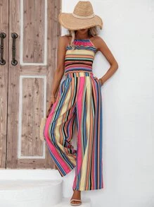 Breezaya Top halter con estampado de rayas & Pantalones de pierna ancha - Multicolor - Ver 6