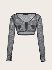SHEIN ICON Rave Top corto con cremallera y parche de corazón - Negro - Ver 10