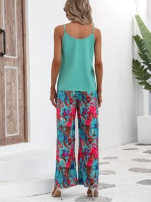Breezaya 素色吊帶上衣和滿版印花闊腿褲 - 彩色 - 查看 2