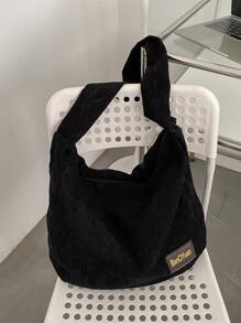 字母貼飾流浪包 - 黑色 - 查看 2