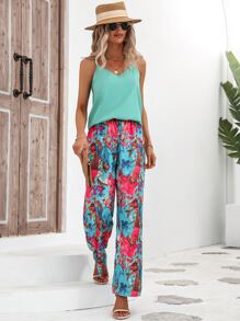 Breezaya 素色吊帶上衣和滿版印花闊腿褲 - 彩色 - 查看 5