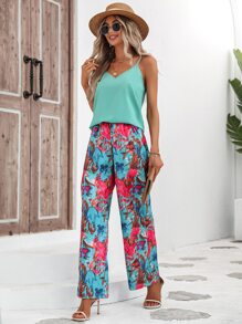 Breezaya 素色吊帶上衣和滿版印花闊腿褲 - 彩色 - 查看 6