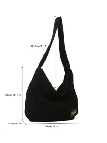 字母貼飾流浪包 - 黑色 - 查看 6