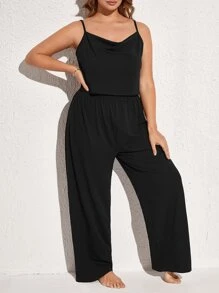 unicolor Top de tirantes con pantalones & Bata Conjunto de pijama - Negro - Ver 4