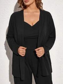 unicolor Top de tirantes con pantalones & Bata Conjunto de pijama - Negro - Ver 5