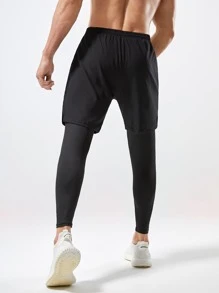 Manfinity Athleisure Men Letter Graphic 2 In 1 Sports Pants Sweat Pants - Black - View 2